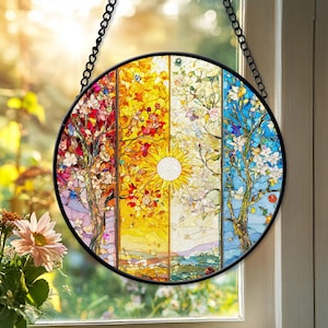 4 Seasons Faux Stained Glass Suncatcher, Four Seasons window hangings, House Decoration, House Decor, Housewarming Gift, Gift for Mom