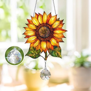 Sunflower Crystal Suncatcher: Acrylic Window Hanging, Garden Decor