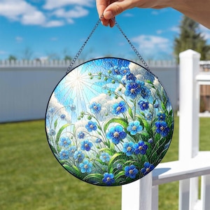 Forget Me Not Stained Glass Suncatcher: Handmade Floral Window Decor