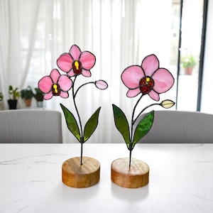Handmade Stained Glass Orchid: Floral Suncatcher Window Decor