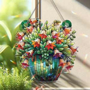 Cliff Cotyledon Acrylic Suncatcher, Elegant Botanical Window Hanging, Light-Reflecting Spring Decor, Perfect Gift for Plant Lovers, for Mom