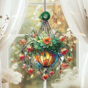 Cliff Cotyledon Acrylic Suncatcher, Elegant Botanical Window Hanging, Light-Reflecting Spring Decor, Perfect Gift for Plant Lovers, for Mom