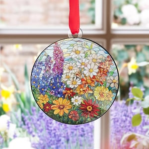 Wildflower Ornament, Faux Stained Glass Suncatcher, Window Hanging With Flowers, Nature Lover Gift, Floral Decorations, Flower Lover Gift
