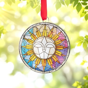 Sun Face Ornament, Faux Stained Glass Window Hanging, Clair Obscur Expedition 33, Sun Ornament, Sun Decor, Christmas Tree Hanging Decoration